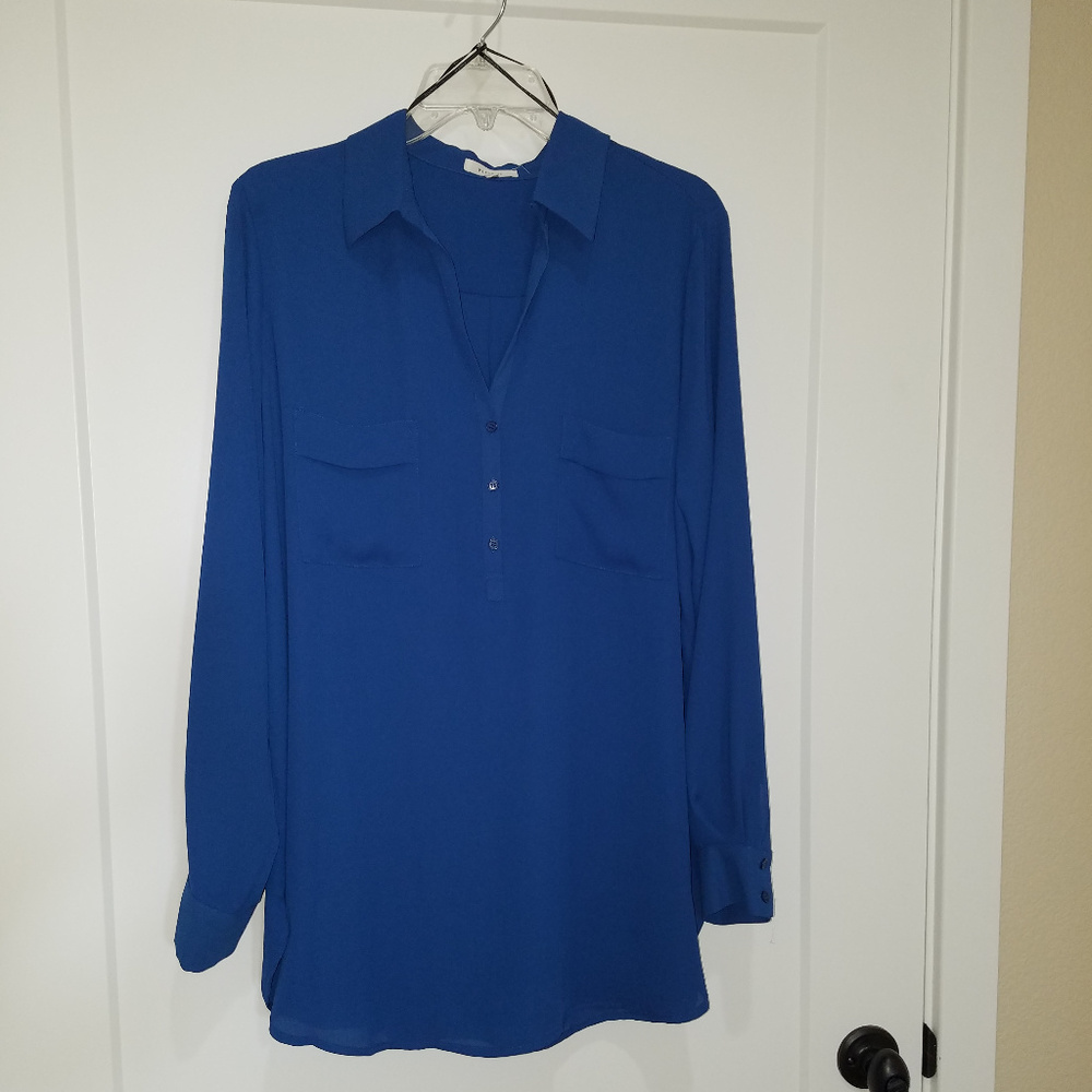 Sheer Double Pocket Royal Blue Blouse by Pleione